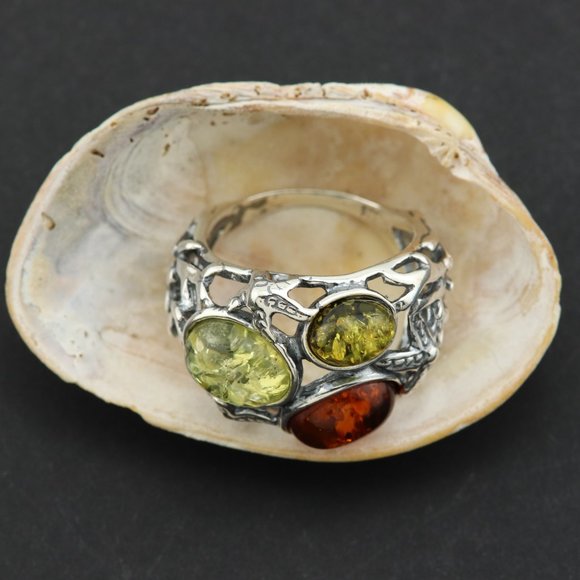 Sterling silver ring with natural Baltic amber, gemstone ring, genuine amber - Picture 6 of 16